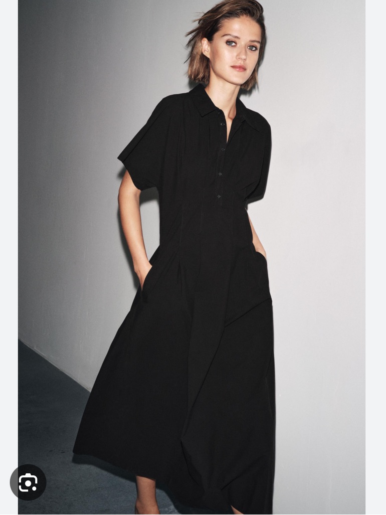 Zara Nwt Zw Collection Short Sleeve Poplin Dress Black 2183/248